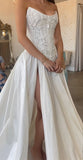 Romantic Bridal Gown A line Sweetheart Satin White Slit Wedding Dresses Minimalist Bridal Gowns HZ1214