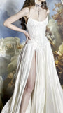 Romantic Bridal Gown A line Sweetheart Satin White Slit Wedding Dresses Minimalist Bridal Gowns HZ1214