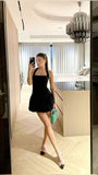 Sexy A Line Halter Black Satin Short Summer Birthday Dress Hoco Dress Birthday Outfit 16th Birthday Mini Party Dresses HZ1214