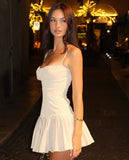 Sexy A Line Spaghetti Straps White Satin Short Summer Birthday Dress Hoco Dress Birthday Outfit 16th Birthday Mini Party Dresses HZ1214