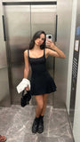 Simple A Line Spaghetti Straps Black Satin Short Summer Birthday Dress Hoco Dress Birthday Outfit 16th Birthday Mini Party Dresses HZ1214
