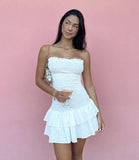Cute A line Strapless White Lace Short Summer 18th Birthday Dress Hoco Dress Birthday Outfit 23rd Birthday Mini Party Dresses HZ1214