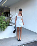 Sexy A line Square Neckline Short Summer 20th Birthday Dress Hoco Dress Birthday Outfit 18th Birthday Mini Party Dresses HZ1214