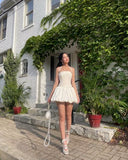 Sexy A Line Halter Ivory Satin Short Summer Birthday Dress Hoco Dress Birthday Outfit 16th Birthday Mini Party Dresses HZ1214