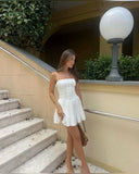 Sexy A Line Spaghetti Straps White Short Summer Birthday Dress Hoco Dress Birthday Outfit 16th Birthday Mini Party Dresses HZ1214