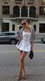 Cute A line Square White Summer Short Birthday Dress Hoco Dress Birthday Outfit 19th Birthday Mini Cocktail Dresses HZ1214