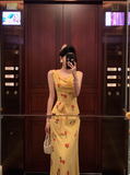 Classy Mermaid Yellow Floral Long 18th Birthday Dress Party Gown 21st Birthday Outfits Birthday Dress Ideas For Women HZ1214