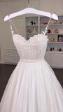 Classic Bridal Gown A Line Spaghetti Straps Tulle White Wedding Dresses Minimalist Bridal Gowns HZ1214