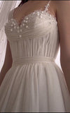 Classic Bridal Gown A Line Spaghetti Straps Tulle White Wedding Dresses Minimalist Bridal Gowns HZ1214