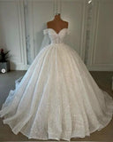 Ethereal Wedding Dress Ball Gown Off The Shoulder Sequin White Wedding Dresses Bridal Gowns HZ1214