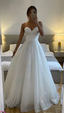 Classic Bridal Gown A Line Sweetheart Sequin White Wedding Dresses Minimalist Bridal Gowns HZ1214