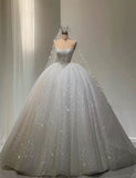 Classic Bridal Gown Ball Gown Strapless Sequin White Wedding Dresses Minimalist Bridal Gowns HZ1214