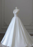 Ethereal Wedding Dress Ball Gown V Neck Satin White Wedding Dresses Bridal Gowns HZ1214