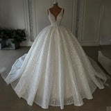 Ethereal Wedding Dress Ball Gown V Neck Sequin White Wedding Dresses Bridal Gowns HZ1214