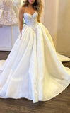 Satin A-Line Sweetheart Strapless Empire Lace Applique With Train Wedding Dress Bridal Gowns HZ1214