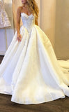 Satin A-Line Sweetheart Strapless Empire Lace Applique With Train Wedding Dress Bridal Gowns HZ1214