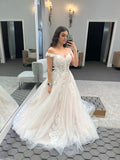 Ethereal Wedding Dress Ball Gown Off The Shoulder Lace White Wedding Dresses Bridal Gowns HZ1214