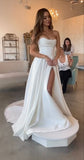 Classic Bridal Gown A Line Sweetheart Satin Slit White Wedding Dresses Minimalist Bridal Gowns HZ1214