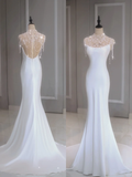 Ethereal Wedding Dress Mermaid High Neck Long White Wedding Dresses Bridal Gowns HZ1214