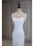 Ethereal Wedding Dress Mermaid High Neck Long White Wedding Dresses Bridal Gowns HZ1214