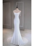 Ethereal Wedding Dress Mermaid High Neck Long White Wedding Dresses Bridal Gowns HZ1214