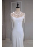 Ethereal Wedding Dress Mermaid High Neck Long White Wedding Dresses Bridal Gowns HZ1214