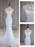 Ethereal Wedding Dress Mermaid High Neck Long White Wedding Dresses Bridal Gowns HZ1214