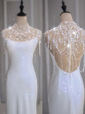 Ethereal Wedding Dress Mermaid High Neck Long White Wedding Dresses Bridal Gowns HZ1214