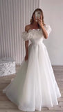 Simple Wedding Dress Ball Gown Off The Shoulder White Organza Wedding Dresses Bridal Gowns HZ1214