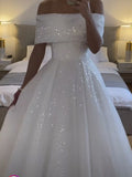 Simple Wedding Dress Ball Gown Off The Shoulder White Sequin Wedding Dresses Bridal Gowns HZ1214