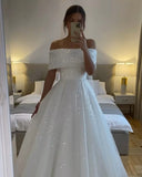 Simple Wedding Dress Ball Gown Off The Shoulder White Sequin Wedding Dresses Bridal Gowns HZ1214