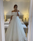 Simple Wedding Dress Ball Gown Off The Shoulder White Sequin Wedding Dresses Bridal Gowns HZ1214