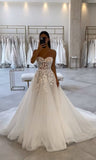 Classic Bridal Gown Ball Gown Strapless Lace White Summer Wedding Dresses Minimalist Bridal Gowns HZ1214
