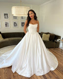 Classic Bridal Gown Ball Gown Strapless Satin White Summer Wedding Dresses Minimalist Bridal Gowns HZ1214