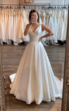 Simple Wedding Dress Ball Gown V Neck Satin White Wedding Dresses Bridal Gowns HZ1214