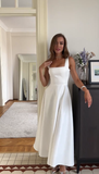 Classic Bridal Gown A line Square Satin White Summer Wedding Dresses Minimalist Bridal Gowns HZ1214