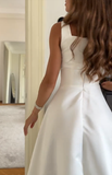 Classic Bridal Gown A line Square Satin White Summer Wedding Dresses Minimalist Bridal Gowns HZ1214