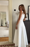Classic Bridal Gown A line Square Satin White Summer Wedding Dresses Minimalist Bridal Gowns HZ1214