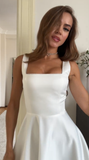 Classic Bridal Gown A line Square Satin White Summer Wedding Dresses Minimalist Bridal Gowns HZ1214