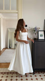 Classic Bridal Gown A line Square Satin White Summer Wedding Dresses Minimalist Bridal Gowns HZ1214