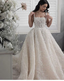 Ethereal Wedding Dress Ball Gown Square Neck Floral Sequin White Wedding Dresses Bridal Gowns HZ1214