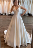 Pretty Wedding Dress Ball Gown V Neck Satin White Wedding Dresses Bridal Gowns HZ1214