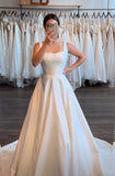 Classic Bridal Gown A line Square Satin White Summer Long Wedding Dresses Minimalist Bridal Gowns HZ1214