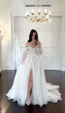 Simple Wedding Dress Ball Gown Off The Shoulder White Long Sleeves Lace Wedding Dresses Bridal Gowns HZ1214