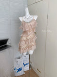 Sweet A Line Spaghetti Straps Pink Sequin Casual Dress Summer Short Holiday Dresses HZ1214