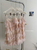 Sweet A Line Spaghetti Straps Pink Sequin Casual Dress Summer Short Holiday Dresses HZ1214