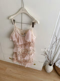 Sweet A Line Spaghetti Straps Pink Sequin Casual Dress Summer Short Holiday Dresses HZ1214