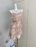 Sweet A Line Spaghetti Straps Pink Sequin Casual Dress Summer Short Holiday Dresses HZ1214