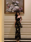 Elegant Sheath Black Floral Satin Sleeveless 23rd Birthday Dress Party Gown Birthday Outfits Birthday Dress Ideas For Women HZ1214