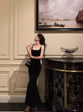 Elegant Mermaid Square Black Sleeveless 23rd Birthday Dress Party Gown Birthday Outfits Birthday Dress Ideas For Women HZ1214